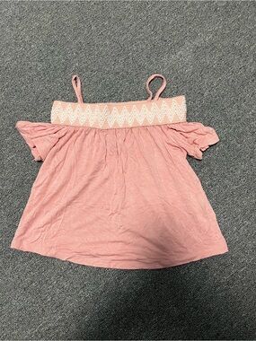 Girl Pink Smocked Cold Shoulder Top
